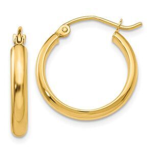2.75mm x 19mm Polished 14k Yellow Gold Domed Round Tube Hoop Earrings